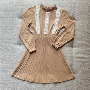 EUC Janie and Jack Girls Tan Fit & Flare Dress with White Lace, size 8